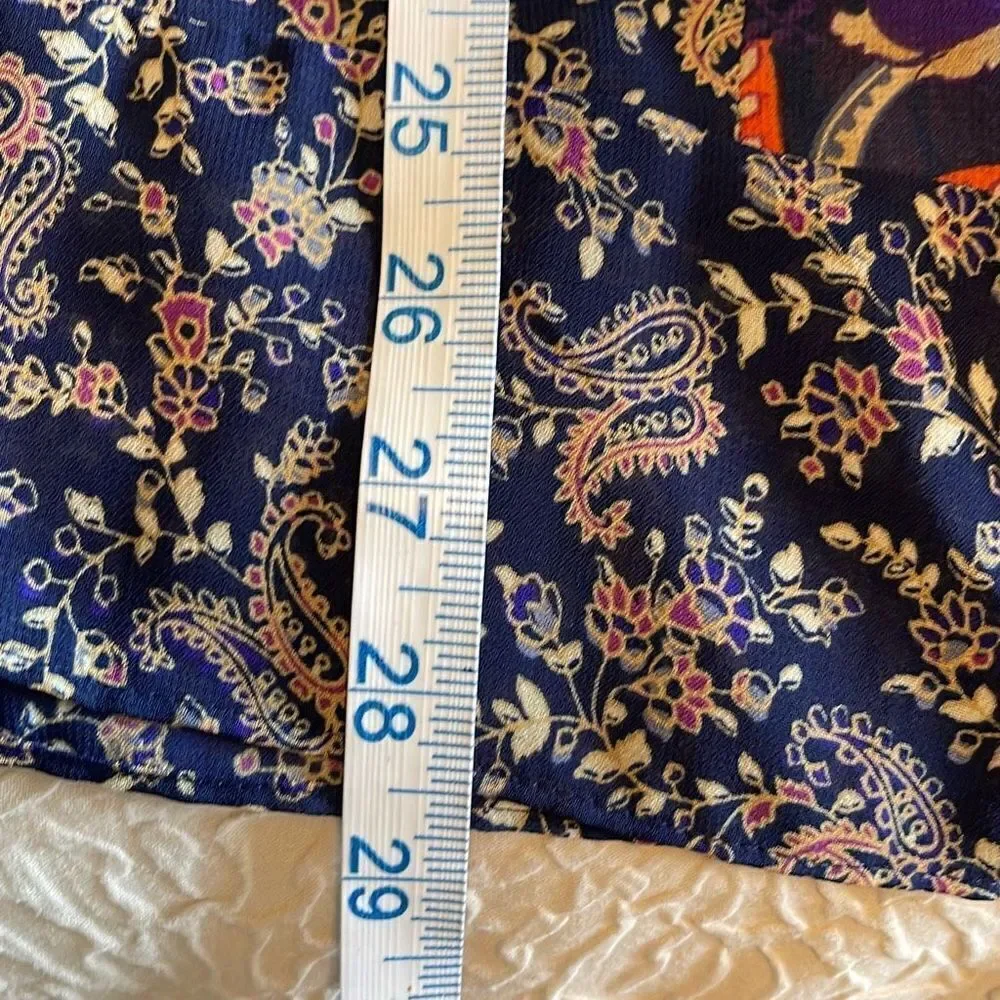 CHAPS Womens Tunic Blouse Top‎ 3/4 Sleeve V Neck Paisley Blue Orange Size XL - Picture 8 of 8